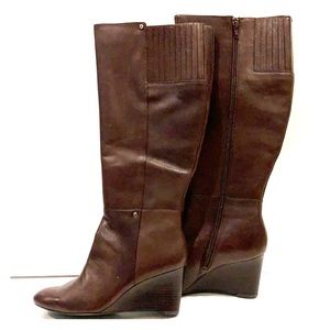 Ralph Lauren Brown Leather Wedge Boots - Size 8